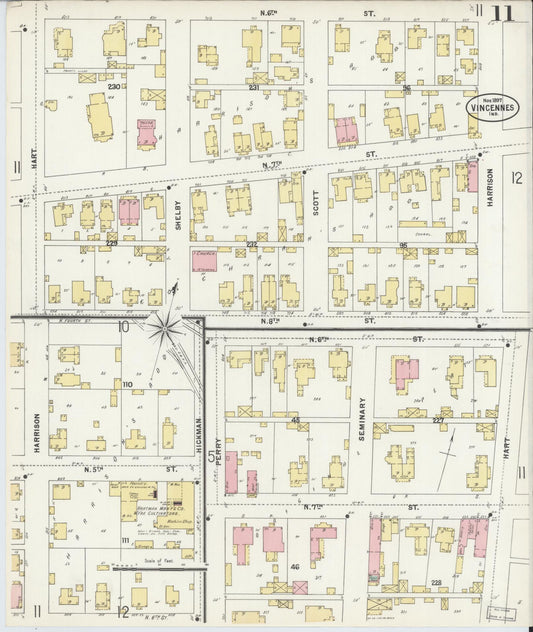 Sanborn Fire Insurance Map from Vincennes, Knox County, Indiana (1897), Sheet #0011 - Historic Sanborn Fire Insurance Map Print, vintage old map wall art, antique decor, genealogy gift, Indiana Indiana map