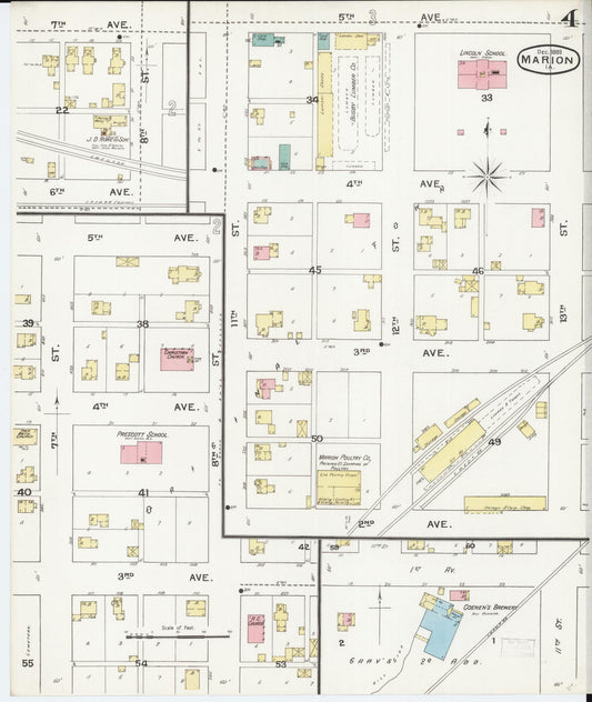 Sanborn Fire Insurance Map from Marion, Linn County, Iowa (1893), Sheet #0004 - Historic Sanborn Fire Insurance Map Print, vintage old map wall art