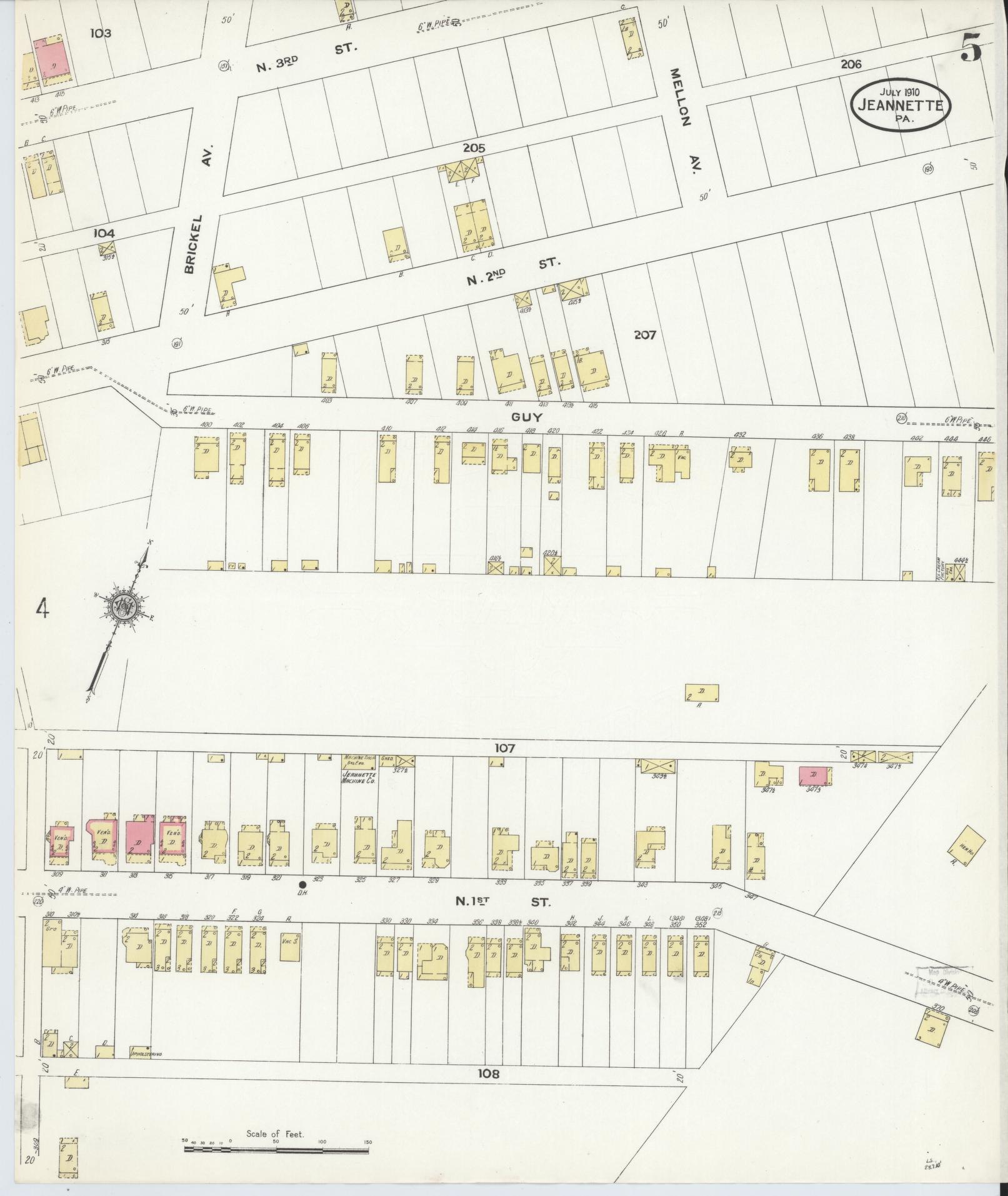Sanborn Fire Insurance Map from Jeannette, Westmoreland County, Pennsylvania (1910), Sheet #0005 - Complete Map Set gallery image, historic Sanborn map, vintage wall art, Pennsylvania Pennsylvania