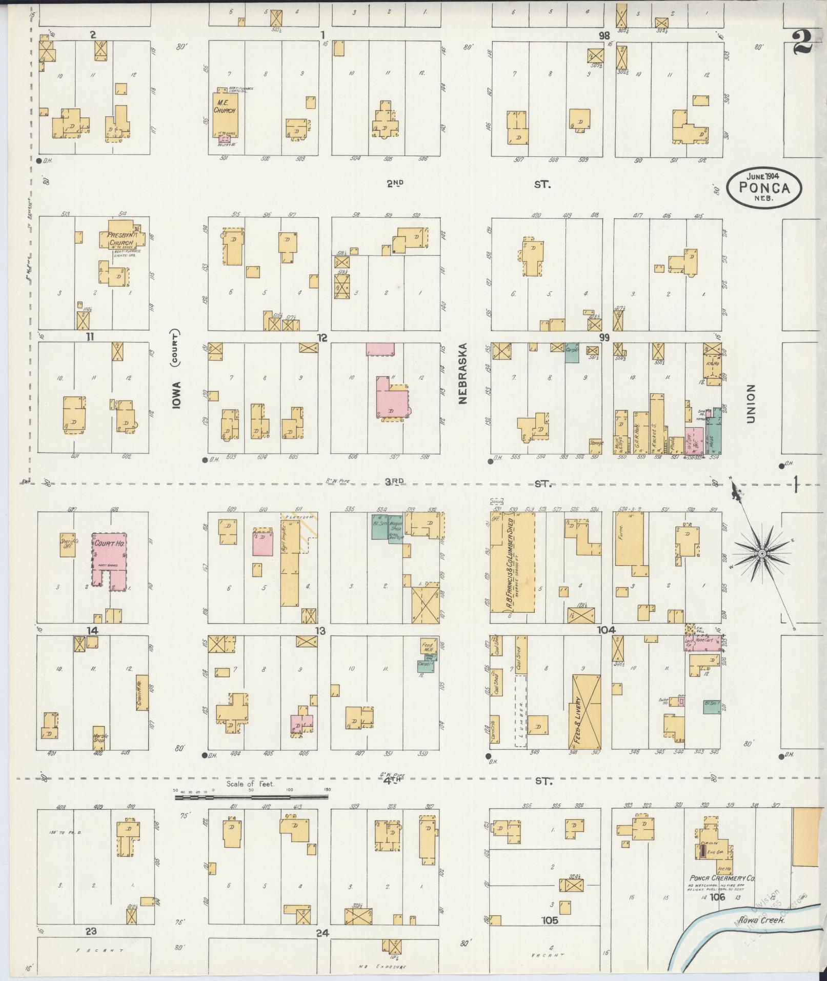 Sanborn Fire Insurance Map from Ponca, Dixon County, Nebraska (1904), Sheet #0002 - Historic Sanborn Fire Insurance Map Print, vintage old map wall art, antique decor, genealogy gift, Nebraska Nebraska map