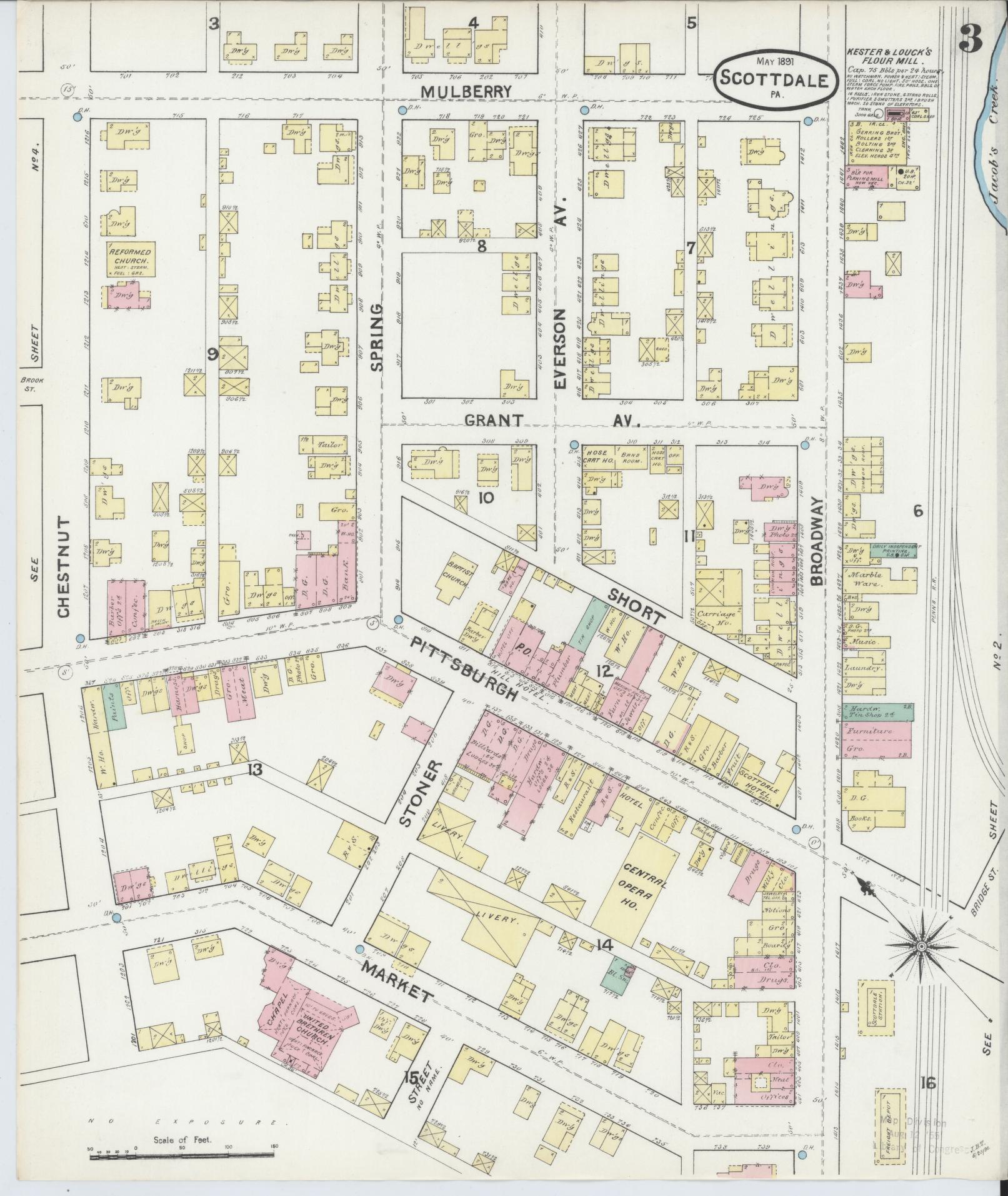 Sanborn Fire Insurance Map from Scottdale, Westmoreland County, Pennsylvania (1891), Sheet #0003 - Complete Map Set gallery image, historic Sanborn map, vintage wall art, Pennsylvania Pennsylvania