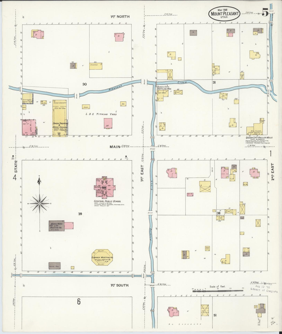 Sanborn Fire Insurance Map from Mount Pleasant, Sanpete County, Utah (1908), Sheet #0005 - Historic Sanborn Fire Insurance Map Print, vintage old map wall art, antique decor, genealogy gift, Utah Utah map