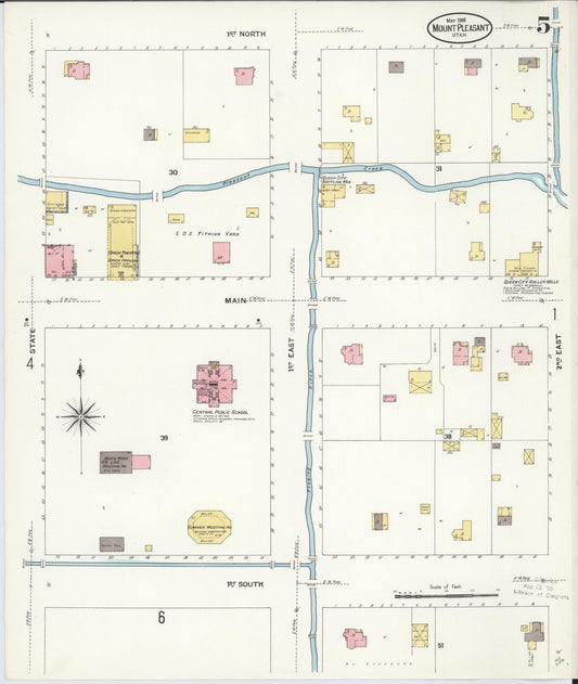 Sanborn Fire Insurance Map from Mount Pleasant, Sanpete County, Utah (1908), Sheet #0005 - Historic Sanborn Fire Insurance Map Print, vintage old map wall art, antique decor, genealogy gift, Utah Utah map