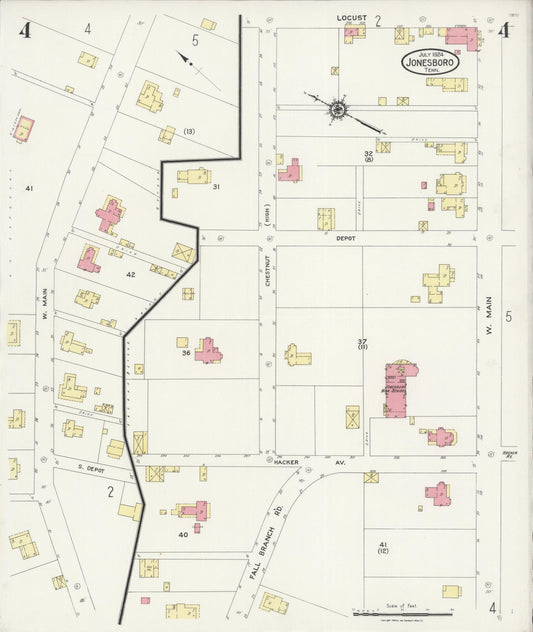 Sanborn Fire Insurance Map from Jonesboro, Washington County, Tennessee (1924), Sheet #0004 - Historic Sanborn Fire Insurance Map Print, vintage old map wall art, antique decor, genealogy gift, Tennessee Tennessee map