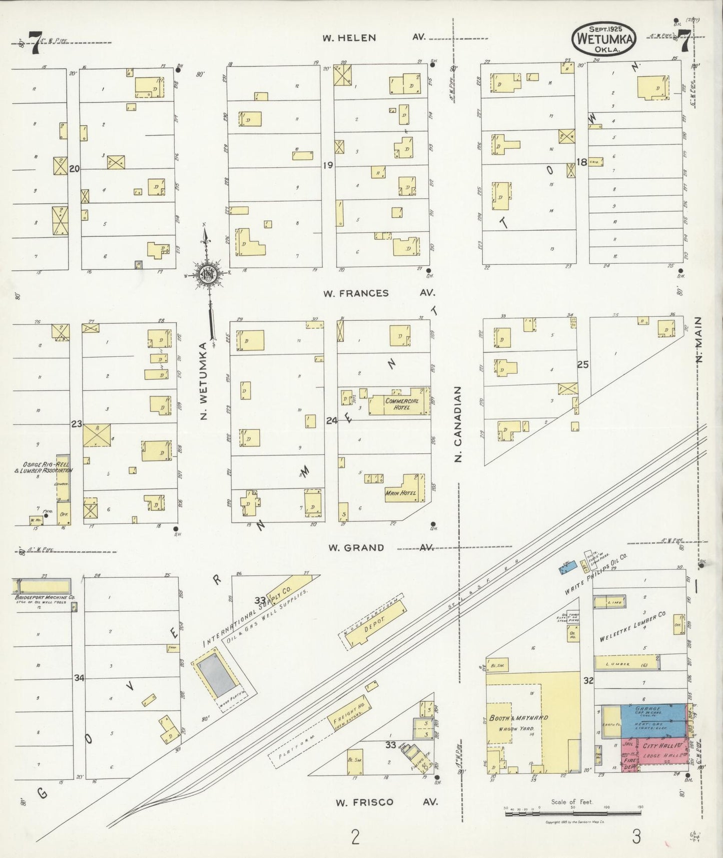 Sanborn Fire Insurance Map from Wetumka, Hughes County, Oklahoma (1925), Sheet #0007 - Complete Map Set gallery image, historic Sanborn map, vintage wall art, Oklahoma Oklahoma