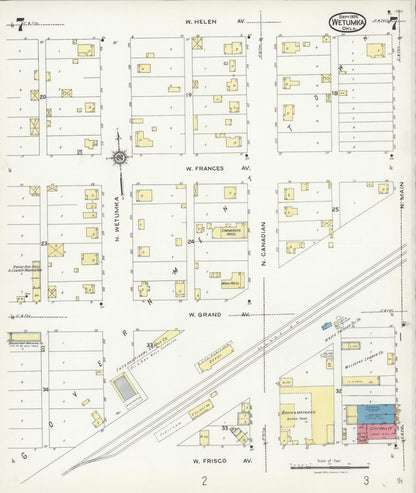 Sanborn Fire Insurance Map from Wetumka, Hughes County, Oklahoma (1925), Sheet #0007 - Complete Map Set gallery image, historic Sanborn map, vintage wall art, Oklahoma Oklahoma