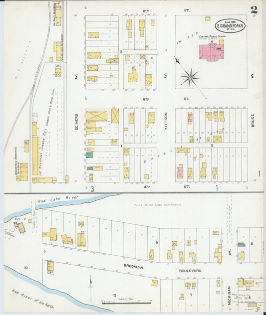 Sanborn Fire Insurance Map from East Grand Forks, Polk County, Minnesota (1904), Sheet #0002 - Historic Sanborn Fire Insurance Map Print, vintage old map wall art, antique decor, genealogy gift, Minnesota Minnesota map