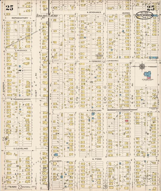 Sanborn Fire Insurance Map from Hutchinson, Reno County, Kansas (1922), Sheet #0026 - Historic Sanborn Fire Insurance Map Print, vintage old map wall art, antique decor, genealogy gift, Kansas Kansas map