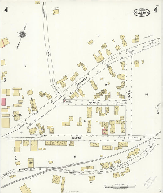 Sanborn Fire Insurance Map from Hillsboro, Hillsborough County, New Hampshire (1923), Sheet #0004 - Historic Sanborn Fire Insurance Map Print, vintage old map wall art, antique decor, genealogy gift, New Hampshire New Hampshire map
