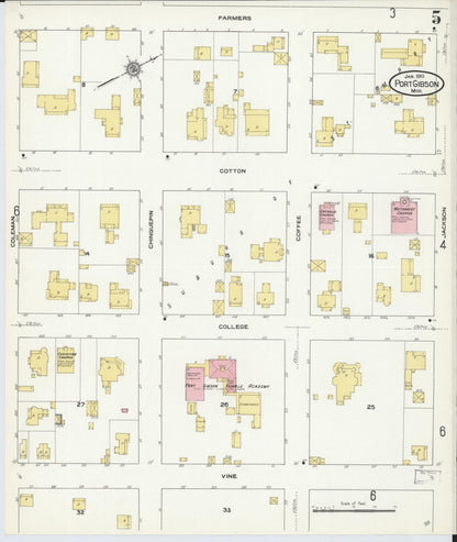 Sanborn Fire Insurance Map from Port Gibson, Claiborne County, Mississippi (1910), Sheet #0005 - Complete Map Set gallery image, historic Sanborn map, vintage wall art, Mississippi Mississippi
