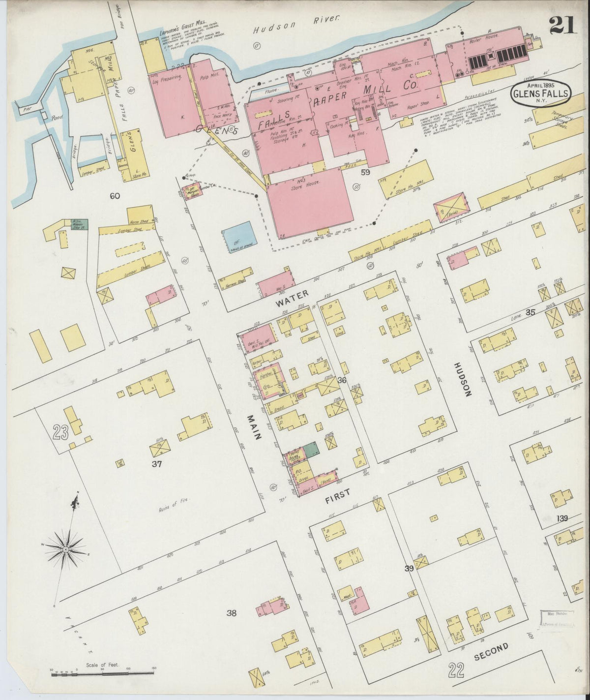 Sanborn Fire Insurance Map from Glens Falls, Warren County, New York (1895), Sheet #0021 - Complete Map Set gallery image, historic Sanborn map, vintage wall art, New York New York