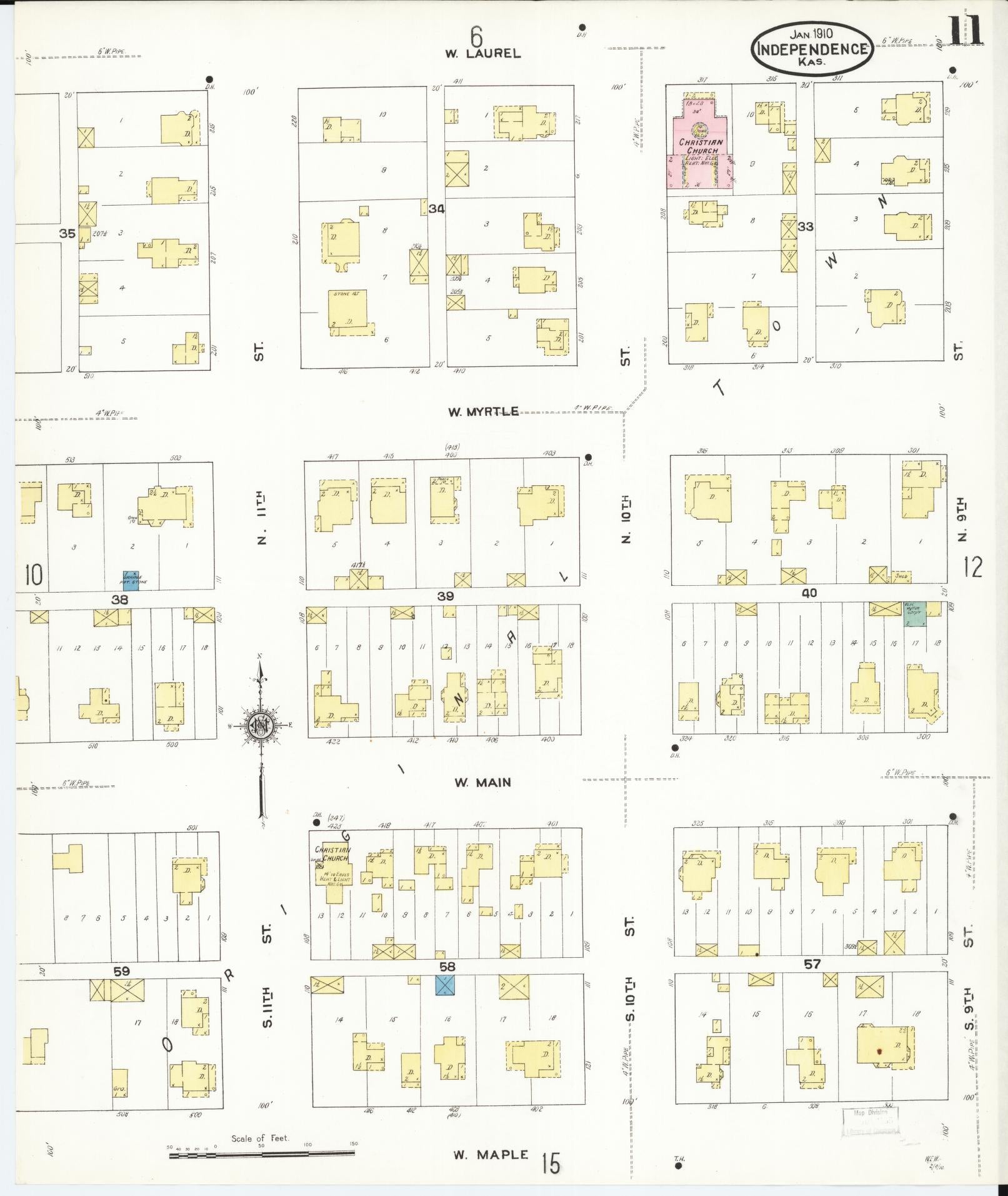 Sanborn Fire Insurance Map from Independence, Montgomery County, Kansas (1910), Sheet #0011 - Complete Map Set gallery image, historic Sanborn map, vintage wall art, Kansas Kansas