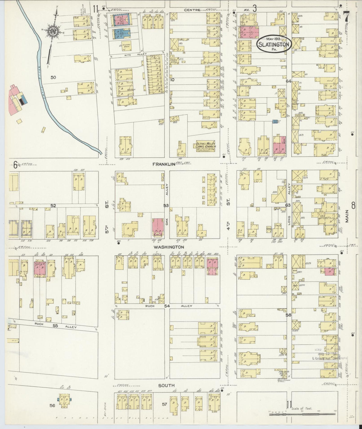 Sanborn Fire Insurance Map from Slatington, Lehigh County, Pennsylvania (1913), Sheet #0007 - Historic Sanborn Fire Insurance Map Print, vintage old map wall art, antique decor, genealogy gift, Pennsylvania Pennsylvania map