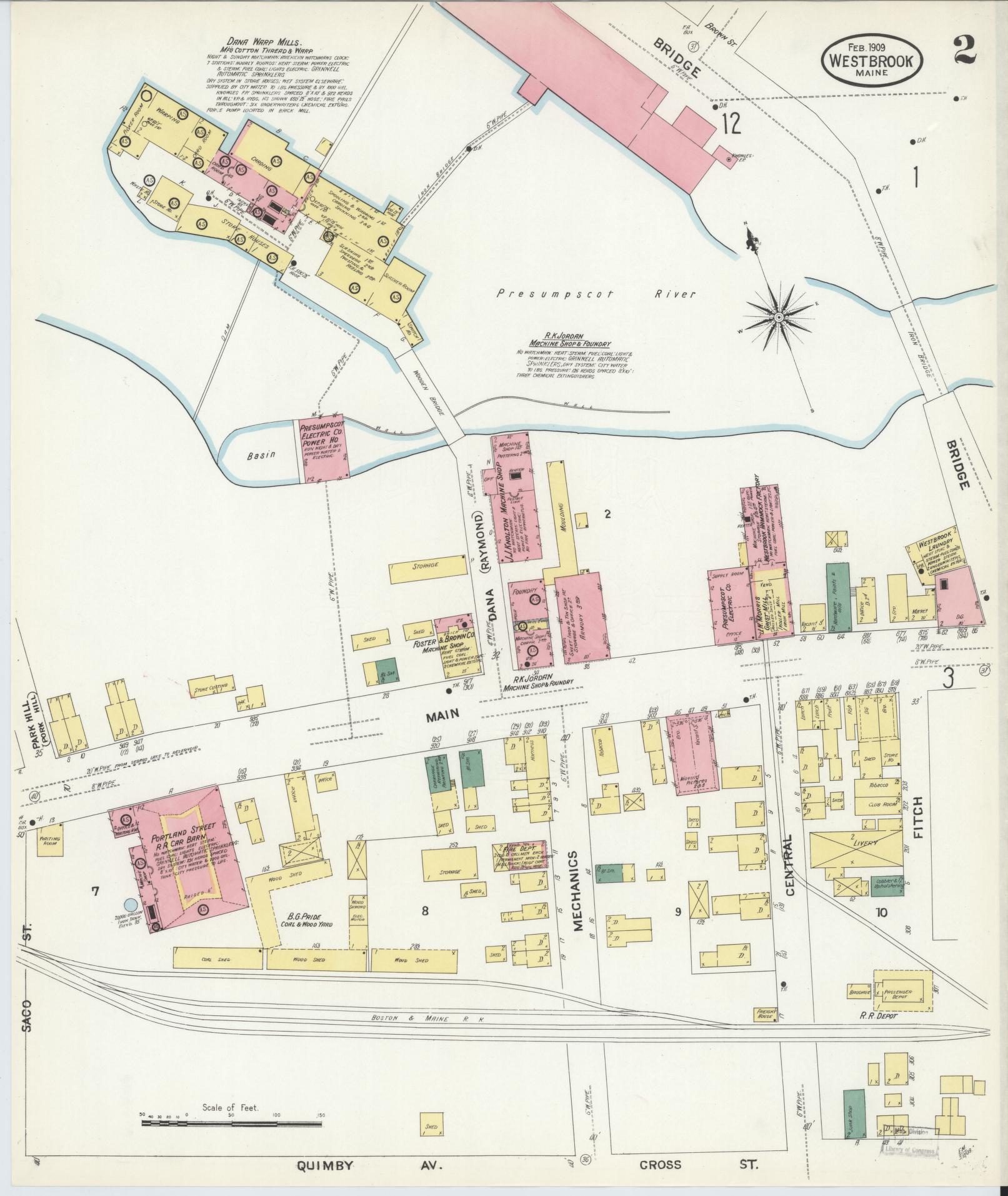 Sanborn Fire Insurance Map from Westbrook, Cumberland County, Maine (1909), Sheet #0002 - Complete Map Set gallery image, historic Sanborn map, vintage wall art, Maine Maine