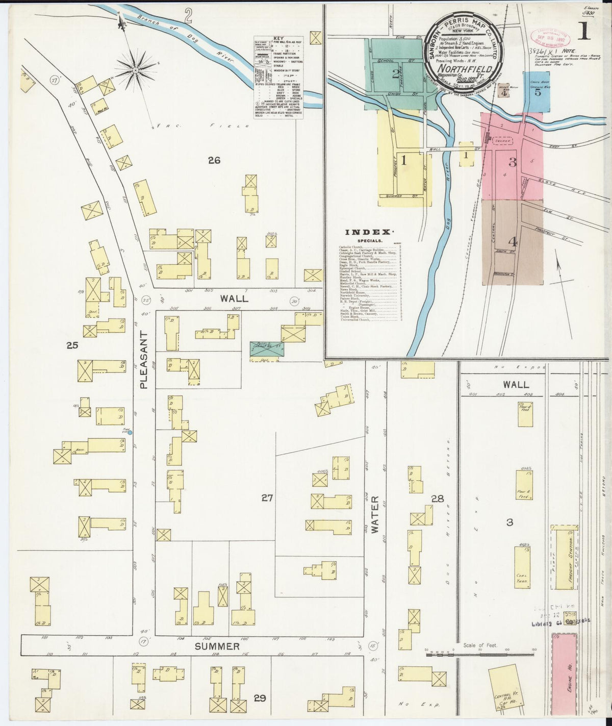 Sanborn Fire Insurance Map from Northfield, Washington County, Vermont (1892), Sheet #0001 - Historic Sanborn Fire Insurance Map Print, vintage old map wall art, antique decor, genealogy gift, Vermont Vermont map