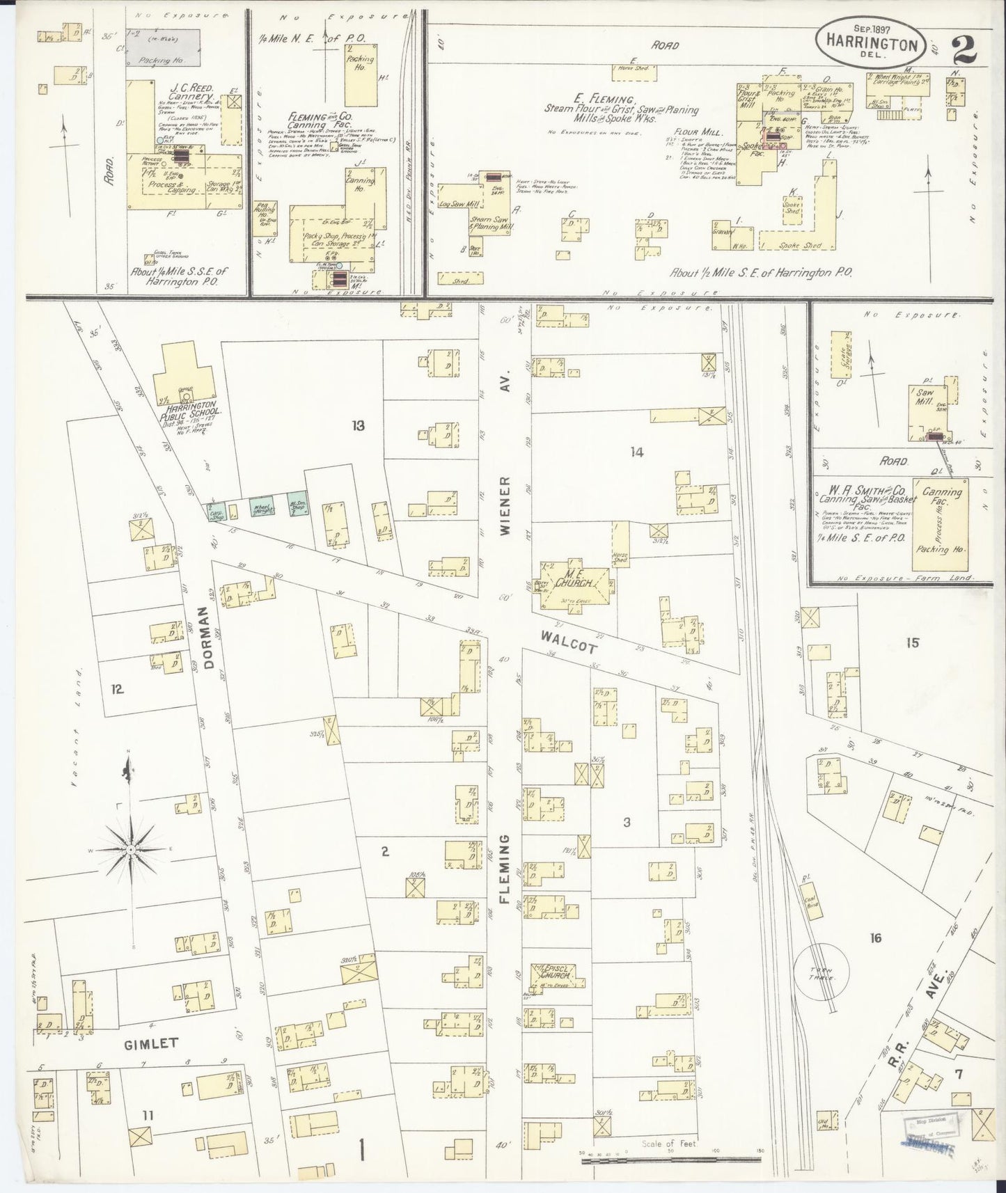 Sanborn Fire Insurance Map from Harrington, Kent County, Delaware (1897), Sheet #0002 - Complete Map Set gallery image, historic Sanborn map, vintage wall art, Delaware Delaware