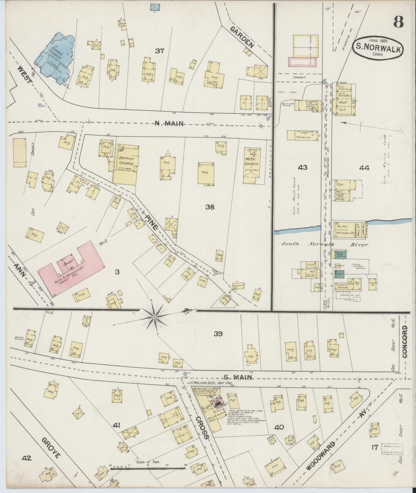 Sanborn Fire Insurance Map from South Norwalk, Fairfield County, Connecticut (1889), Sheet #0008 - Complete Map Set gallery image, historic Sanborn map, vintage wall art, Connecticut Connecticut