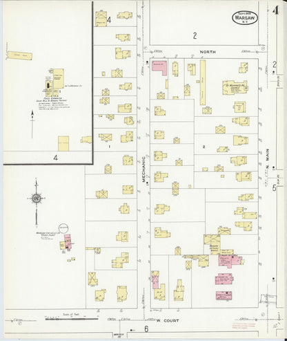 Sanborn Fire Insurance Map from Warsaw, Wyoming County, New York (1909), Sheet #0004 - Complete Map Set gallery image, historic Sanborn map, vintage wall art, Warsaw Wyoming