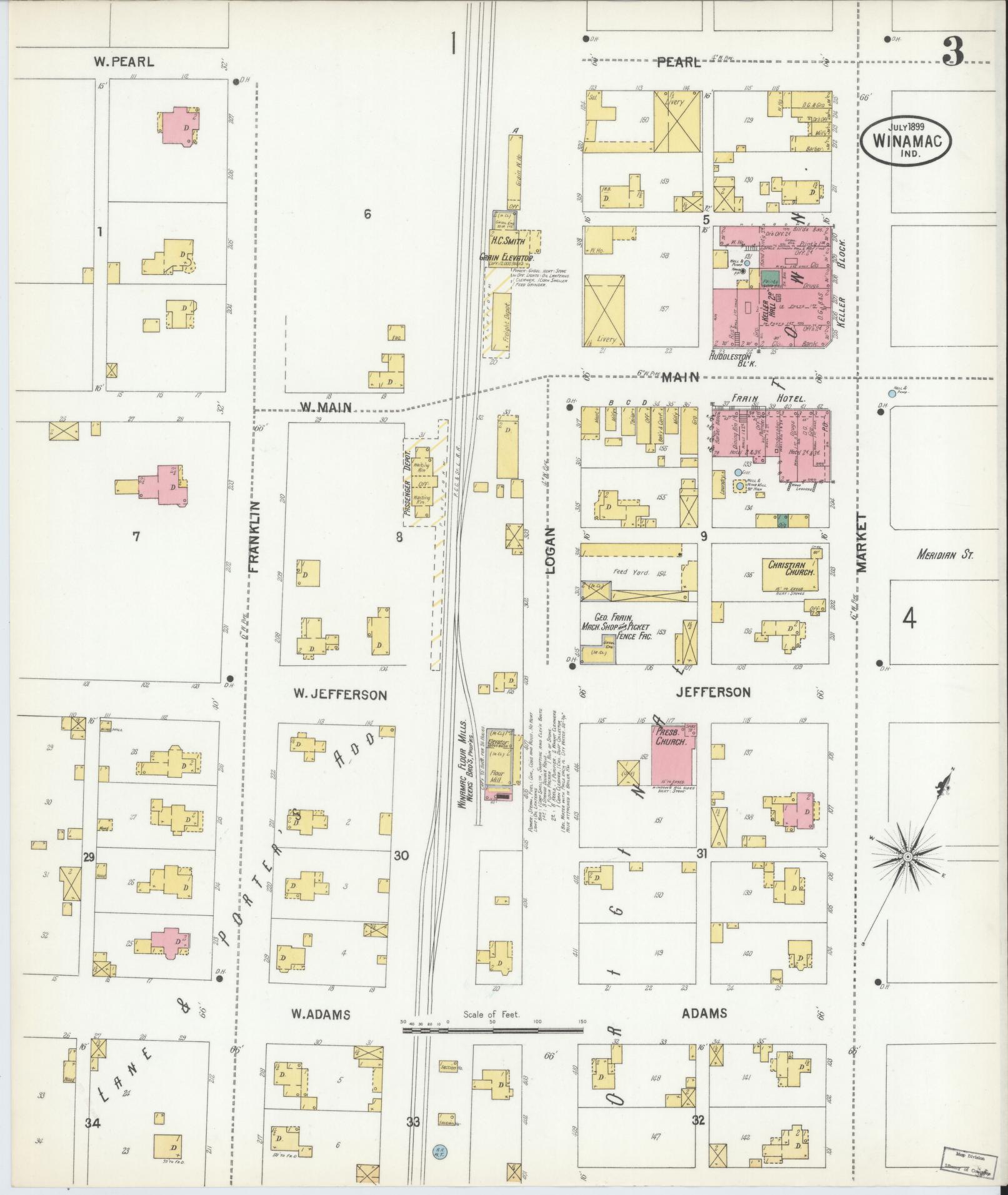 Sanborn Fire Insurance Map from Winamac, Pulaski County, Indiana (1899), Sheet #0003 - Historic Sanborn Fire Insurance Map Print, vintage old map wall art, antique decor, genealogy gift, Indiana Indiana map