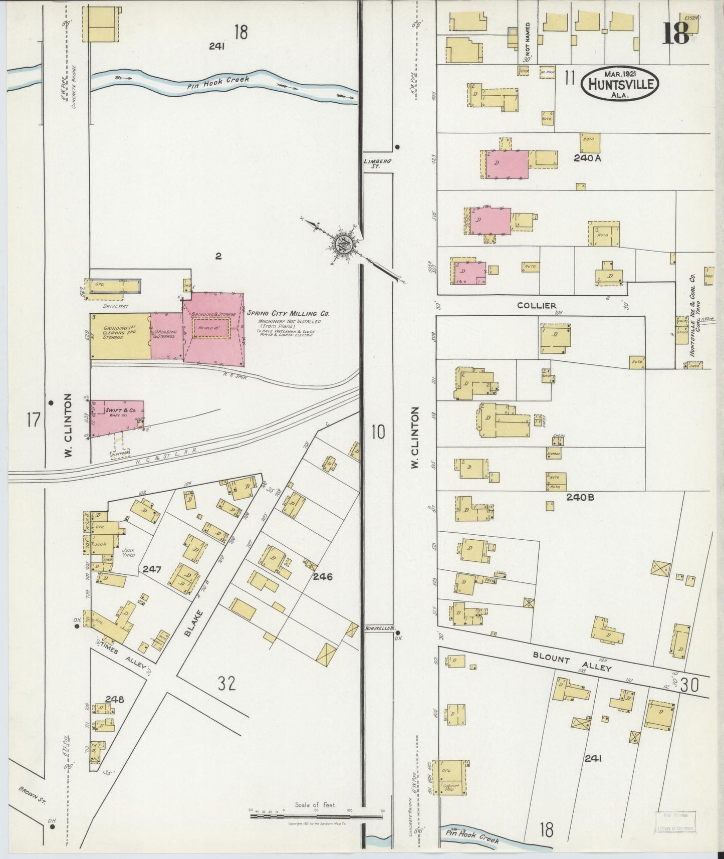 Sanborn Fire Insurance Map from Huntsville, Madison County, Alabama (1921), Sheet #0018 - Complete Map Set gallery image, historic Sanborn map, vintage wall art, Alabama Alabama