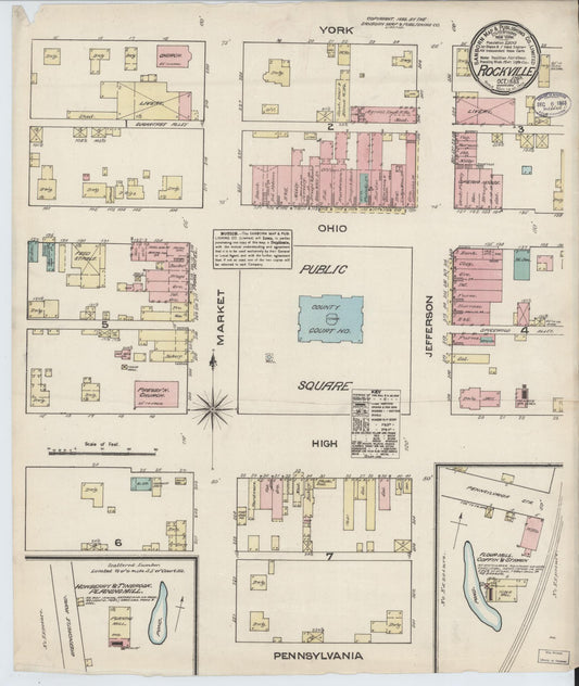 Sanborn Fire Insurance Map from Rockville, Parke County, Indiana (1883), Sheet #0001 - Historic Sanborn Fire Insurance Map Print, vintage old map wall art, antique decor, genealogy gift, Indiana Indiana map
