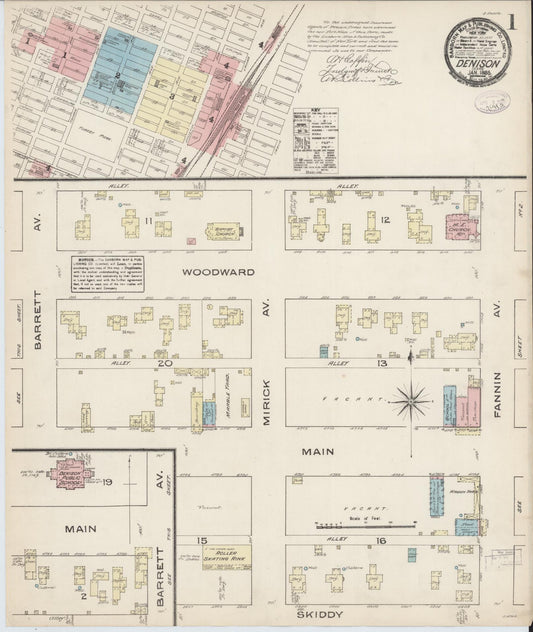 Sanborn Fire Insurance Map from Denison, Grayson County, Texas (1885), Sheet #0001 - Complete Map Set gallery image, historic Sanborn map, vintage wall art, Texas Texas