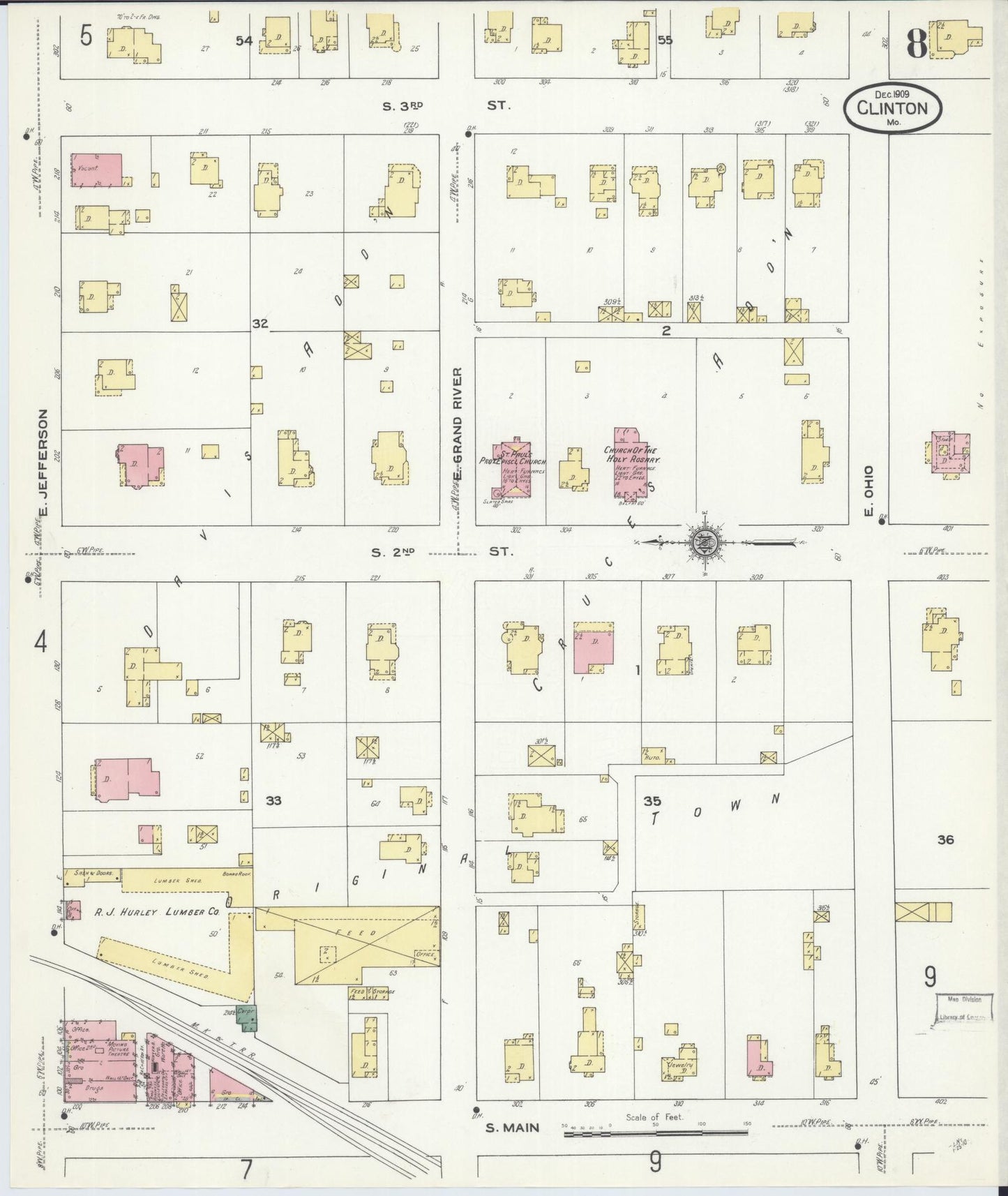 Sanborn Fire Insurance Map from Clinton, Henry County, Missouri (1909), Sheet #0008 - Complete Map Set gallery image, historic Sanborn map, vintage wall art, Missouri Missouri