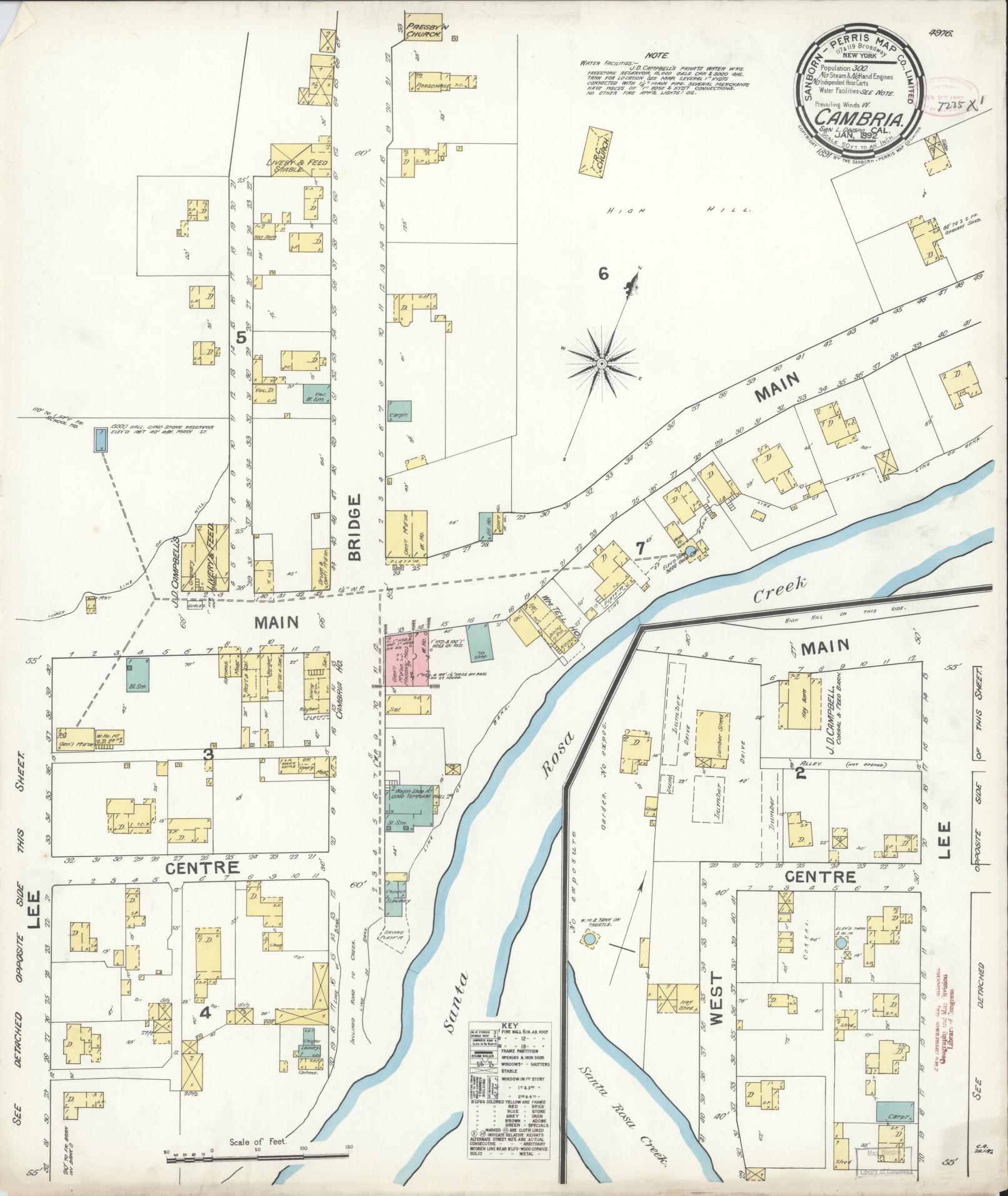 Sanborn Fire Insurance Map from Cambria, San Luis Obispo County, California (1892), Sheet #0001 - Historic Sanborn Fire Insurance Map Print, vintage old map wall art, antique decor, genealogy gift, California California map