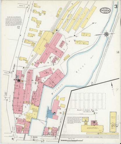 Sanborn Fire Insurance Map from Orange, Franklin County, Massachusetts (1917), Sheet #0003 - Historic Sanborn Fire Insurance Map Print, vintage old map wall art, antique decor, genealogy gift, Massachusetts Massachusetts map