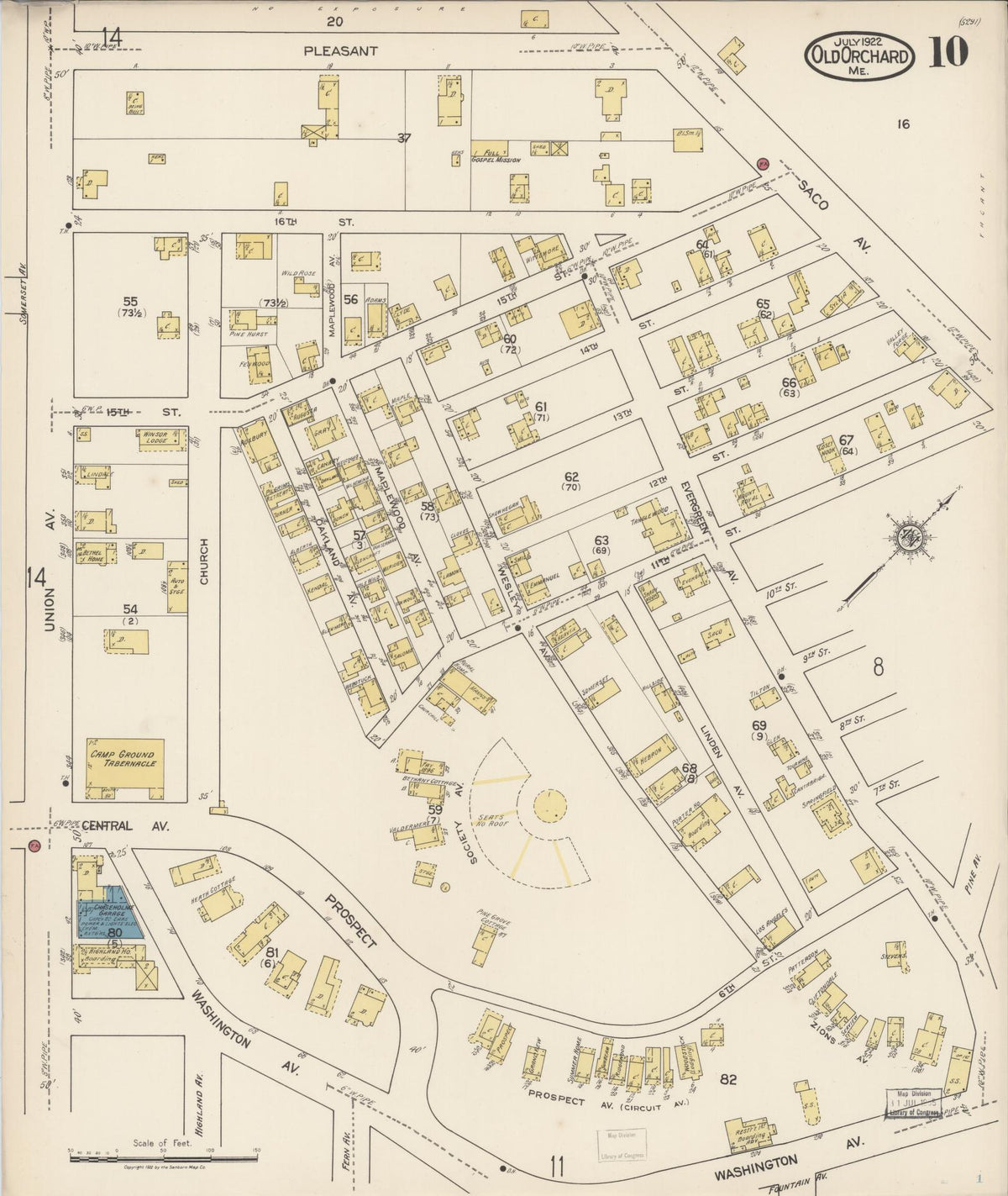 Sanborn Fire Insurance Map from Old Orchard, York County, Maine (1922), Sheet #0010 - Complete Map Set gallery image, historic Sanborn map, vintage wall art, Maine Maine