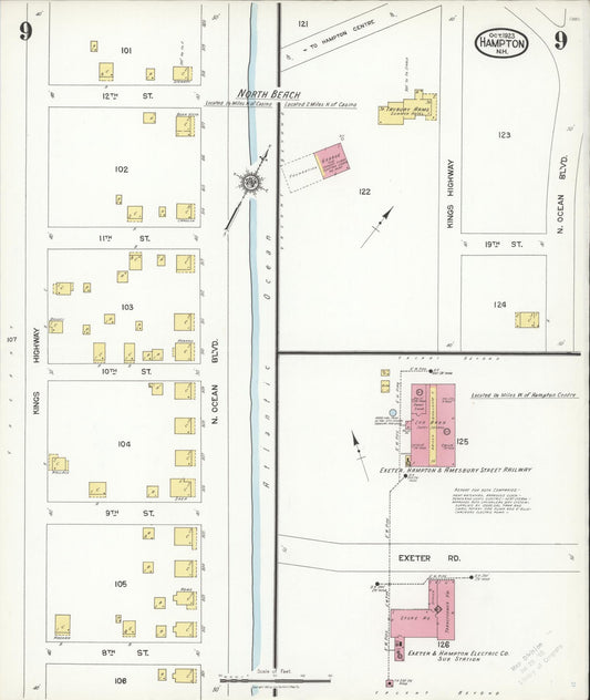 Sanborn Fire Insurance Map from Hampton, Rockingham County, New Hampshire (1923), Sheet #0009 - Historic Sanborn Fire Insurance Map Print, vintage old map wall art, antique decor, genealogy gift, New Hampshire New Hampshire map