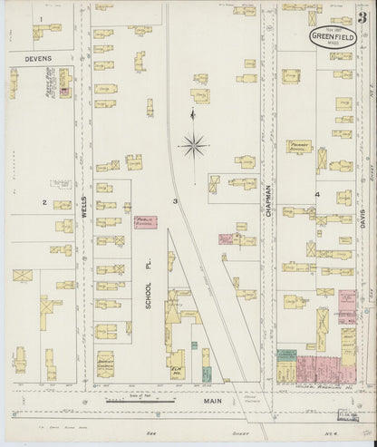 Sanborn Fire Insurance Map from Greenfield, Franklin County, Massachusetts (1887), Sheet #0003 - Historic Sanborn Fire Insurance Map Print, vintage old map wall art, antique decor, genealogy gift, Massachusetts Massachusetts map