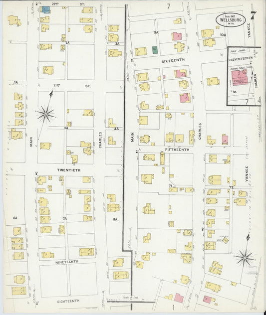 Sanborn Fire Insurance Map from Wellsburg, Brooke County, West Virginia (1907), Sheet #0007 - Historic Sanborn Fire Insurance Map Print, vintage old map wall art, antique decor, genealogy gift, West Virginia West Virginia map