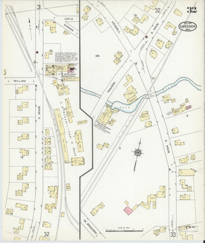 Sanborn Fire Insurance Map from Gardner, Worcester County, Massachusetts (1914), Sheet #0032 - Historic Sanborn Fire Insurance Map Print, vintage old map wall art, antique decor, genealogy gift, Massachusetts Massachusetts map