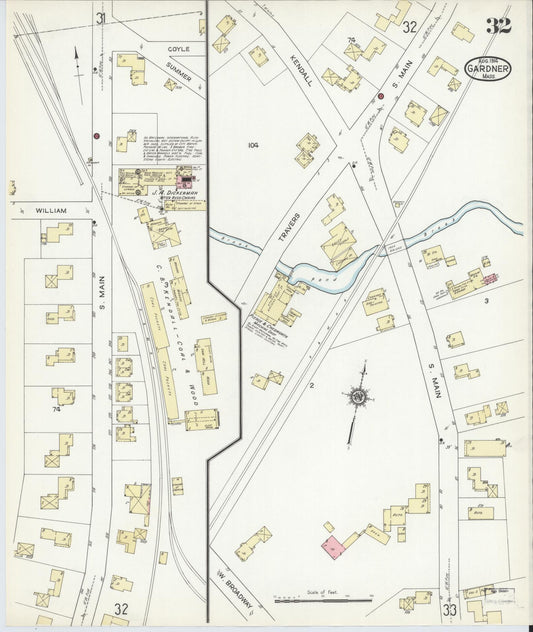 Sanborn Fire Insurance Map from Gardner, Worcester County, Massachusetts (1914), Sheet #0032 - Historic Sanborn Fire Insurance Map Print, vintage old map wall art, antique decor, genealogy gift, Massachusetts Massachusetts map