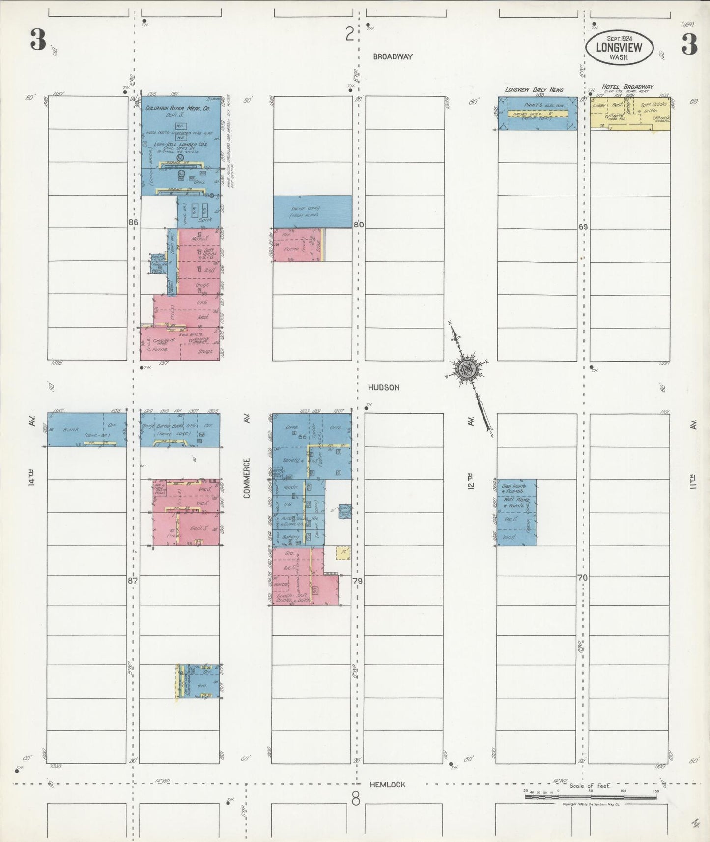 Sanborn Fire Insurance Map from Longview, Cowlitz County, Washington (1924), Sheet #0003 - Complete Map Set gallery image, historic Sanborn map, vintage wall art, Washington Washington