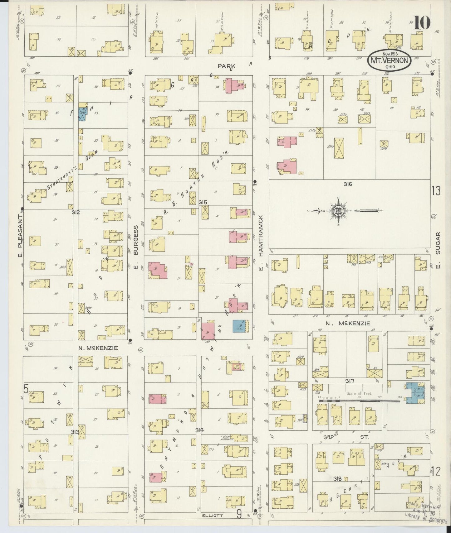 Sanborn Fire Insurance Map from Mount Vernon, Knox County, Ohio (1913), Sheet #0010 - Complete Map Set gallery image, historic Sanborn map, vintage wall art, Ohio Ohio