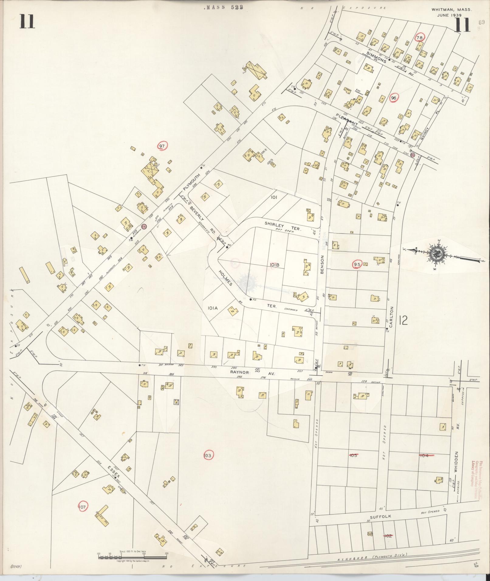 Sanborn Fire Insurance Map from Whitman, Plymouth County, Massachusetts (1950), Sheet #0011 - Complete Map Set gallery image, historic Sanborn map, vintage wall art, Massachusetts Massachusetts