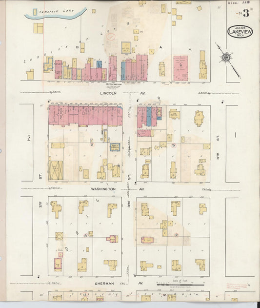 Sanborn Fire Insurance Map from Lakeview, Montcalm County, Michigan (1932), Sheet #0003 - Historic Sanborn Fire Insurance Map Print, vintage old map wall art, antique decor, genealogy gift, Michigan Michigan map