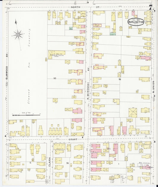 Sanborn Fire Insurance Map from Burlington, Chittenden County, Vermont (1894), Sheet #0007 - Historic Sanborn Fire Insurance Map Print, vintage old map wall art, antique decor, genealogy gift, Vermont Vermont map