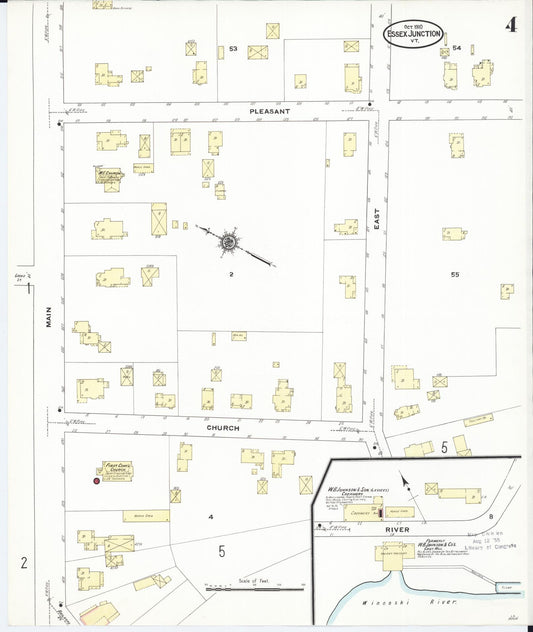Sanborn Fire Insurance Map from Essex Junction, Chittenden County, Vermont (1910), Sheet #0004 - Historic Sanborn Fire Insurance Map Print, vintage old map wall art, antique decor, genealogy gift, Vermont Vermont map