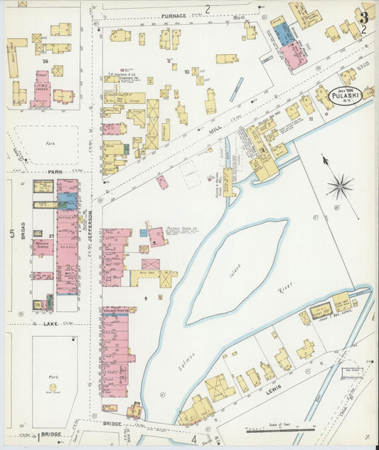 Sanborn Fire Insurance Map from Pulaski, Oswego County, New York (1906), Sheet #0003 - Historic Sanborn Fire Insurance Map Print, vintage old map wall art, antique decor, genealogy gift, New York New York map