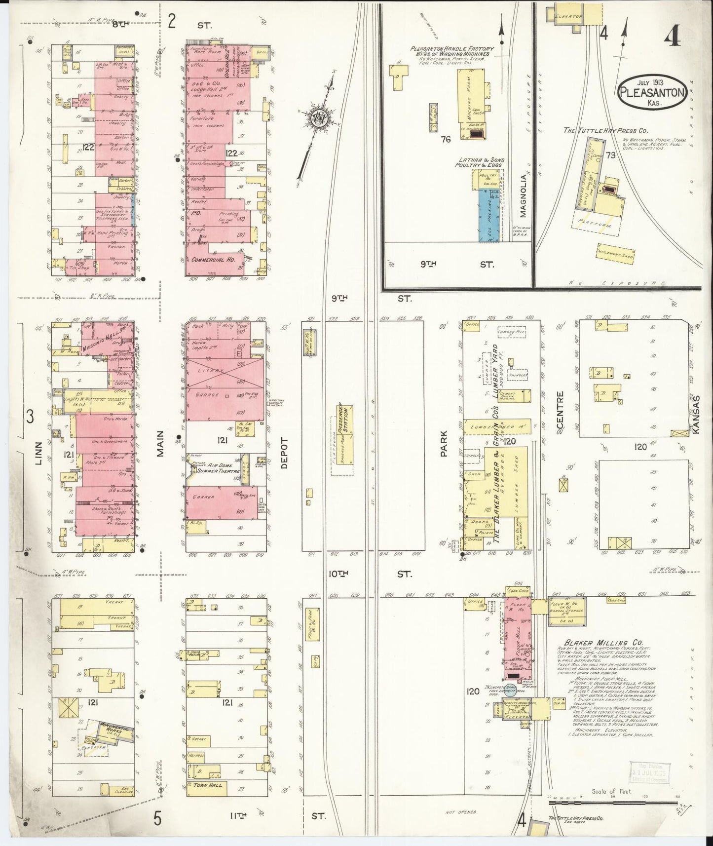 Sanborn Fire Insurance Map from Pleasanton, Linn County, Kansas (1913), Sheet #0004 - Complete Map Set gallery image, historic Sanborn map, vintage wall art, Kansas Kansas