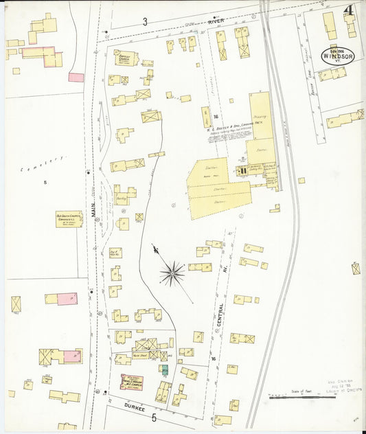 Sanborn Fire Insurance Map from Windsor, Windsor County, Vermont (1906), Sheet #0004 - Historic Sanborn Fire Insurance Map Print, vintage old map wall art, antique decor, genealogy gift, Vermont Vermont map