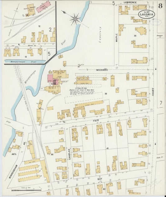 Sanborn Fire Insurance Map from Laconia, Belknap County, New Hampshire (1897), Sheet #0008 - Historic Sanborn Fire Insurance Map Print, vintage old map wall art, antique decor, genealogy gift, New Hampshire New Hampshire map
