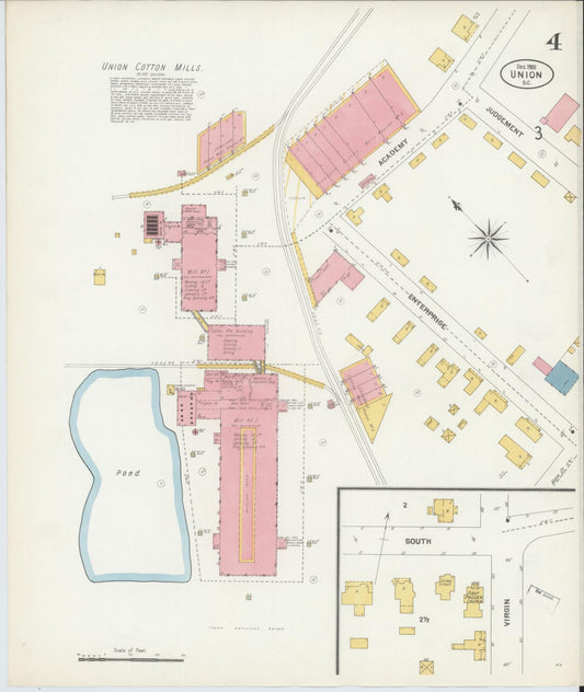 Sanborn Fire Insurance Map from Union, Union County, South Carolina (1902), Sheet #0004 - Historic Sanborn Fire Insurance Map Print, vintage old map wall art, antique decor, genealogy gift, South Carolina South Carolina map
