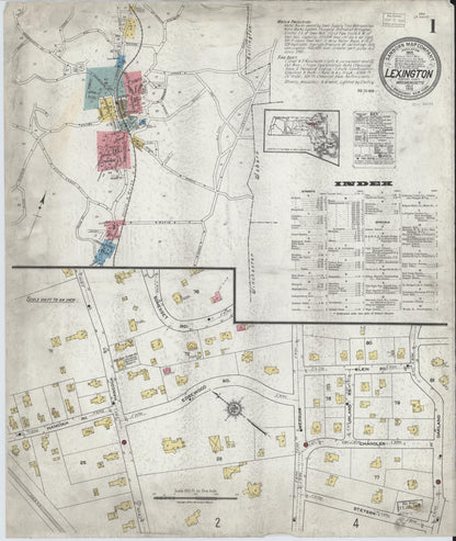 Sanborn Fire Insurance Map from Lexington, Middlesex County, Massachusetts (1918), Sheet #0001 - Historic Sanborn Fire Insurance Map Print, vintage old map wall art, antique decor, genealogy gift, Massachusetts Massachusetts map