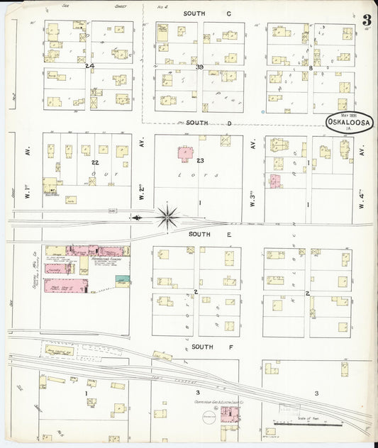 Sanborn Fire Insurance Map from Oskaloosa, Mahaska County, Iowa (1891), Sheet #0003 - Historic Sanborn Fire Insurance Map Print, vintage old map wall art