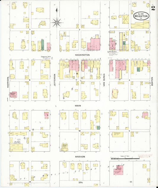 Sanborn Fire Insurance Map from Brighton, Washington County, Iowa (1909), Sheet #0002 - Historic Sanborn Fire Insurance Map Print, vintage old map wall art