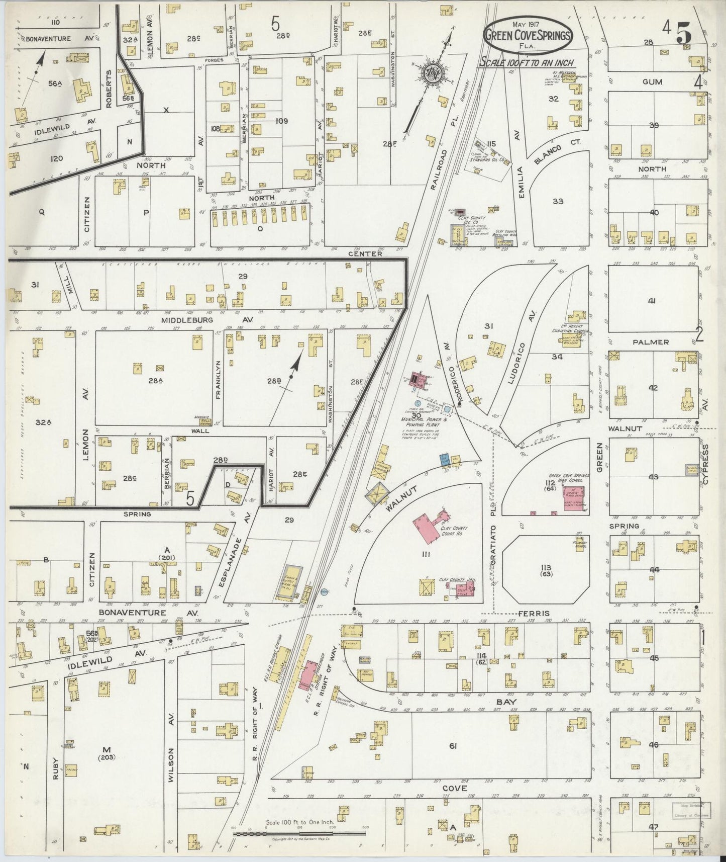 Sanborn Fire Insurance Map from Green Cove Springs, Clay County, Florida (1917), Sheet #0005 - Complete Map Set gallery image, historic Sanborn map, vintage wall art, Florida Florida